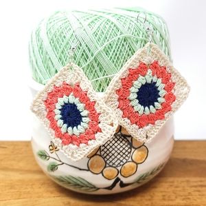 Crochet thread granny square earrings